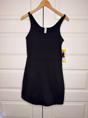 Women's Black Sleeveless Mini Dress - Sporty Scoop Neck
